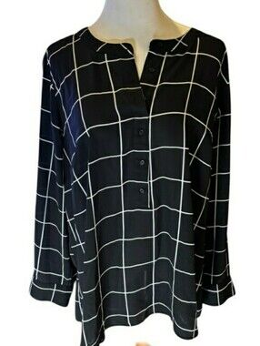 Lane Bryant Women's Black & White Windowpane Button-Front Blouse, 22-24